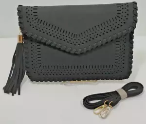 Nuevo Prospects Negro Corte Láser Bolso de Hombro Cruzado Cartera Grande Borla - Imagen 1 de 10