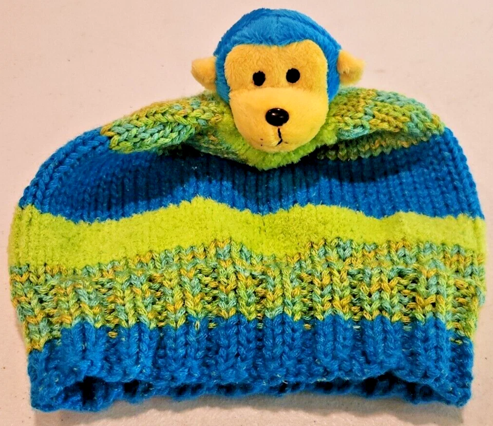 Mono Tobagán Verde y Azul Tejido Hecho a Mano para Niños  Foto 1 de 4