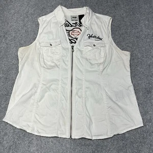 Harley Davidson Full Zip Vest Collared V-Neck Pockets Women's Size 1W Stained - Picture 1 of 19
