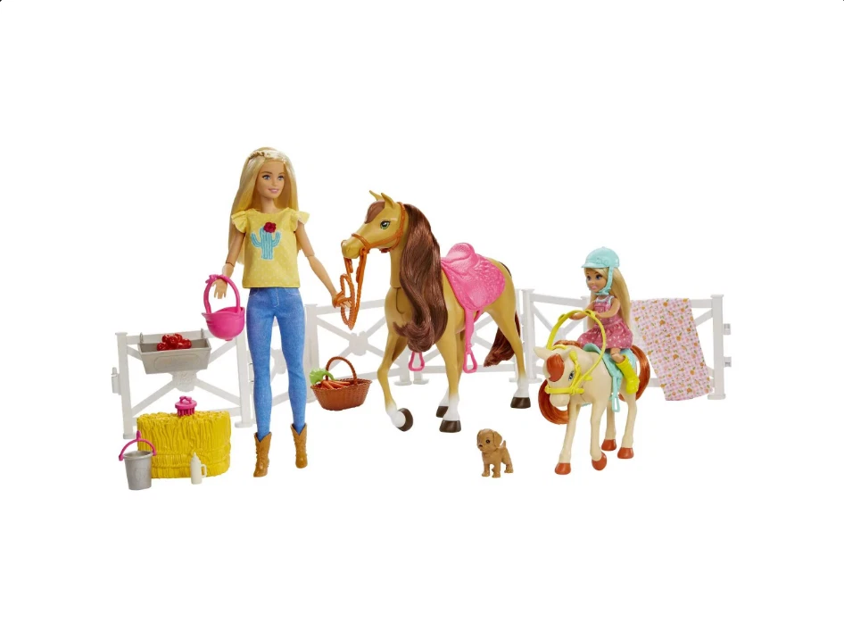 Barbie Hugs 'N' Horses Playset with Barbie & Chelsea Dolls, Blonde NIB - Image 1 of 4