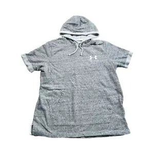 Under Armour Gym Shirt Short Sleeve Hoodie Gray Black Mens Large - Picture 1 of 9