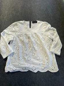 DECJUBA shirt women's 14 white adult 3/4 sleeve winter modern blouse Size 14 - Picture 1 of 15