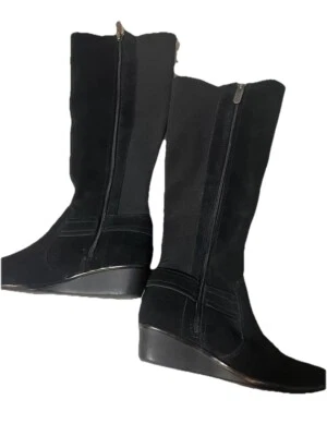 Botas para mujer Anne Klein talla 6,5 negras de gamuza hasta la rodilla botas de cuña cremallera completa Foto 1 de 4