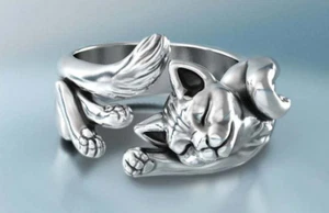 Vintage Cat Adjustable Ring 925 Sterling Silver Plt Women's Jewelry Gift AU - Picture 1 of 7