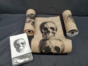 3 Rolls: Celebrate It Ribbon Halloween Skeleton Skull Burlap 9" X 6 Yds+ Napkins - Picture 1 of 7