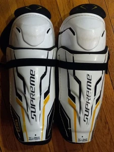 Bauer Supreme 150 14” Hockey Shin Guards White Black And Yellow 14 Inch Adult - Picture 1 of 7