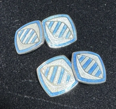 Stunning Vintage Guilloche BLUE Enamel Cufflinks  Double Sided Art Deco - Image 1 of 4