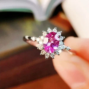 3,00 kt natürlicher rosa Saphir Diamant Verlobungsring 18 kt massives Weißgold Größe 6 - Bild 1 von 11