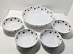 Retired Pampered Chef Simple Additions Polka Dots 10" Serving /6" Bowls 5 Pieces - Picture 1 of 10