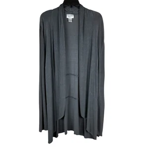 Chicos Travelers Long Open Cardigan Cascade Sz 2 Large Charcoal Gray Comfort - Picture 1 of 7