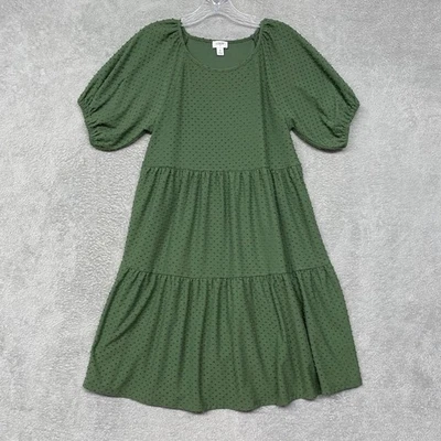 Vestido para mujer J.Crew pequeño verde punto suizo en capas manga corta informal casa de campo Foto 1 de 4