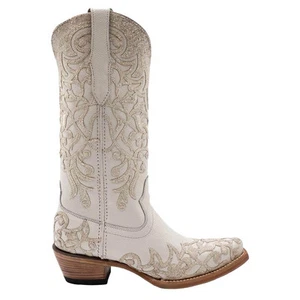 Ferrini Starlight White Full Grain Leather Snipped Toe Wedding Boots - Picture 1 of 6