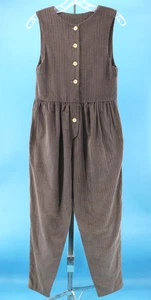 Vtg Womens 80s 90s Taupe & Black Stripe Laura Ashley Fabric Corduroy Jumpsuit XS - Picture 1 of 6