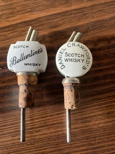 Scotch Ballantines And Daniel Crawfords Whisky Drink Pourer Cork Stopper Vintage - Picture 1 of 6