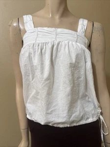 Women’s White Cotton Casual Summer Open Beaded Wide Straps Tied Size L Blouse - Picture 1 of 19