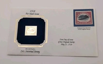 Inverted Jenny 1918 Air Mail Issue 22k Gold Replica First Day Issue Original Gum - Image 1 of 4