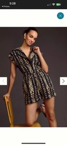 Tiny Anthropologie Ella Romper with a tribal print in navy and beige XL - Picture 1 of 13