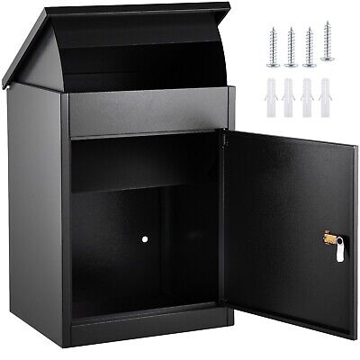 BLACK Large Outdoor Parcel Secure Box Lock Package Parcel Drop Box Wall Mounted • 136.56€