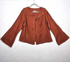 Bryn Walker Large Rust Orange Linen Open Front Cardigan Jacket Lagenlook USA - Picture 1 of 5