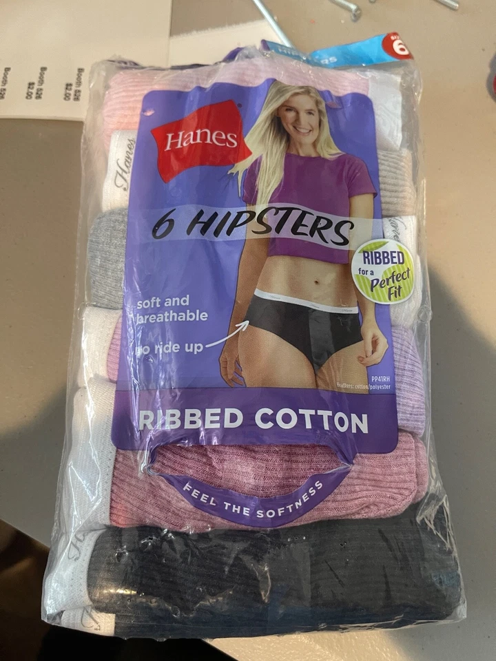 Hanes Women's 6pk Cotton Ribbed Heather Hipster - Size 6