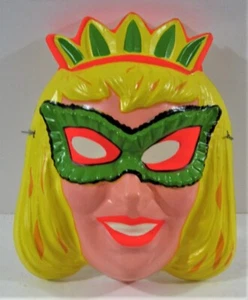 Vintage  Colorful Scary Green Masked Fairy Princess Plastic Halloween Mask - Picture 1 of 1