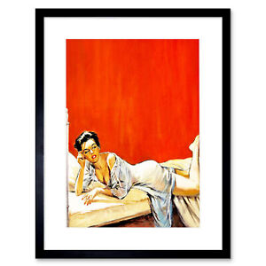 Pin Up Girl Bed Red Wall Framed Wall Art Print 12X16 In