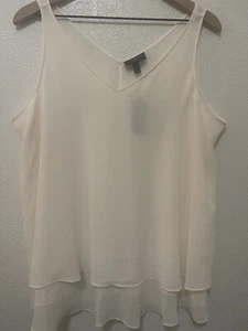 Lane Bryant V Neck Semi Sheer Cream Ivory Tunic Sleeveless Blouse Size 14 - Picture 1 of 5