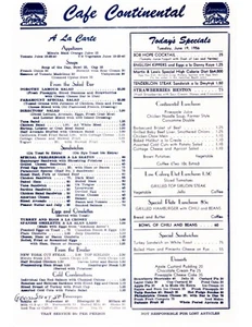 PARAMOUNT STUDIOS CAFE CONTINENTAL RESTAURANT 8.5X11 GLOSSY MENU REPRINT VINTAGE - Picture 1 of 1