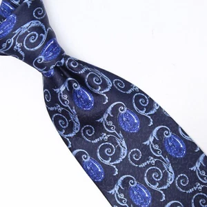 Burberrys Silk Necktie Mens Navy Sky Royal Blue Barocco Print Tie France - Picture 1 of 7