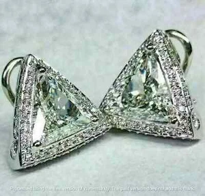 2.5Ct Trillion Cut Simulated Diamond 14k White Gold Plated Huggie Hoop Earring - Picture 1 of 7