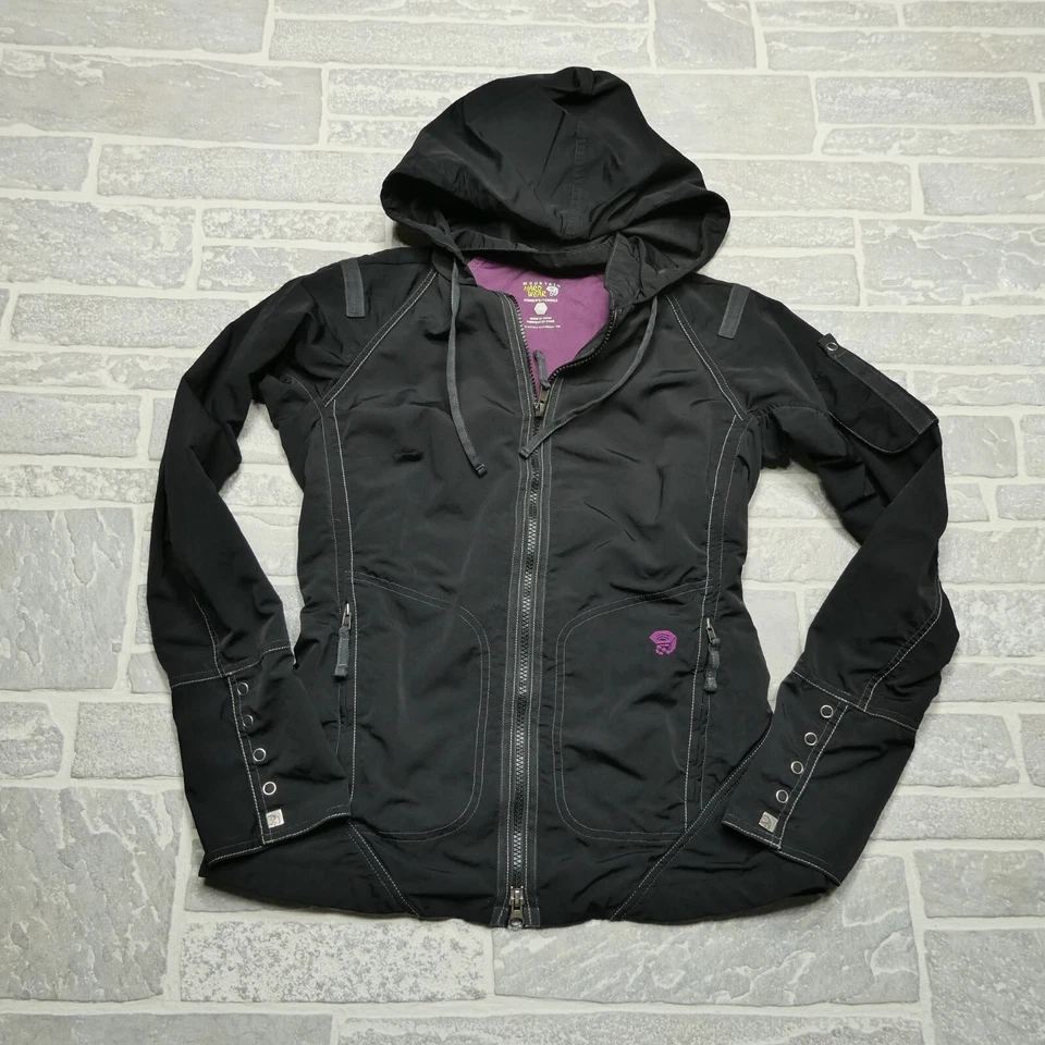 Mountain HardWear Jacket Womens Size 4 Black Purple Nylon Hooded Windbreaker - Image 1 of 4