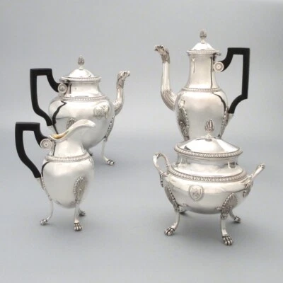 Antique French Sterling Silver Coffee Tea Set Service, Pot, Empire, Swan, Lion - Image 1 of 4