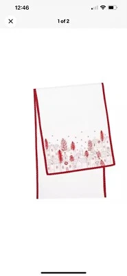 NWT Pottery Barn Village Table Runner Embroidered Christmas Holiday Red White - Image 1 of 3