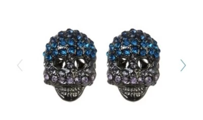 Aretes con calavera pavé cristal azul tono hematita Betsey Johnson BT-23 Foto 1 de 4