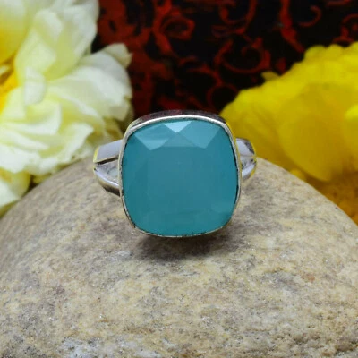 Incredibile Blu Calcedonio Gemma 925 Argento Sterling Handmade Anello All Misura - Immagine 1 di 3