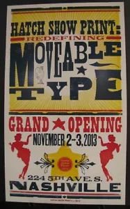 Póster impreso Hatch Show Grand Opening Nashville 5th Avenue tipo móvil raro - Imagen 1 de 1