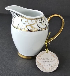 Stunning House of Aurum Porcelain China Creamer Jug White with Gold Accents - Picture 1 of 8