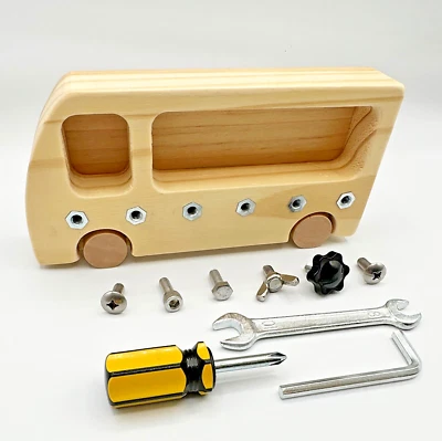 Destornillador Montessori Tablero de autobús de madera Juguetes para niños pequeños educativos, regalo de cumpleaños Foto 1 de 4