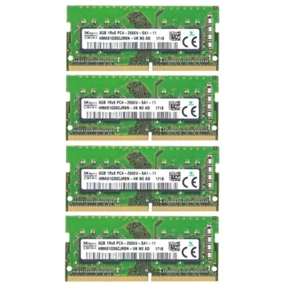 Hynix 32GB 4X8GB DDR4 2666MHz PC4-21300 1RX8 SODIMM Memory Ram HMA81GS6CJR8N-VK - Image 1 of 4