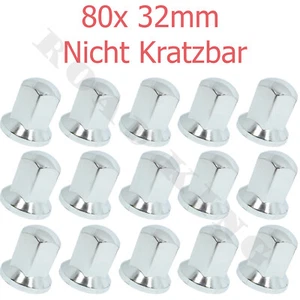 80x Tief Lange Radmutterkappen Abdeckung Radzierblenden 32mm Chrom LKW Edestahl - Bild 1 von 1