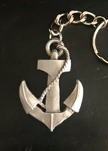 Solid Pewter Anchor Rope Nautical Boat Ship Sailor Silver Metal Keychain B - Picture 1 of 1