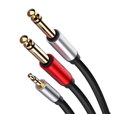 Stereo 1/8" Mini Jack to Dual 1/4" Cable Smartphone 3.5mm to Mixer 6.35mm Cord - Image 1 of 4