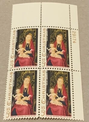 Scott# 1336 Christmas Madonna & Child 1967 MNH U.S. 5cent 4 Stamp Plate Block OG - Image 1 of 2