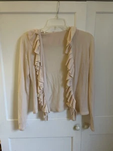Elie Tahari merino wool Cream long sleeve sweater cardigan with ruffles - Picture 1 of 9