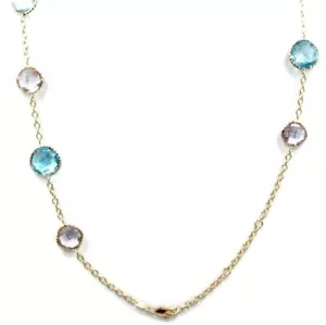 Blue 12 mm Topaz and Pink 10 mm Amethyst 20" Necklace,14K Yellow Gold Chain - Picture 1 of 5