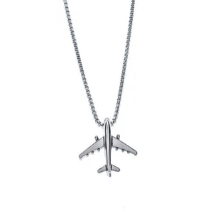 Flugzeug Anhänger Halskette – Edelstahl Silber – Pilot Flugzeug Schmuck - Bild 1 von 6