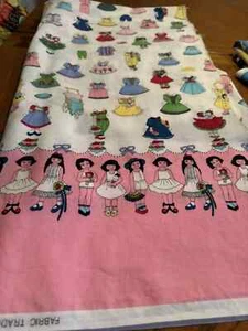 RARE!! PAPER DOLLS - 1993 - PINK BORDER - FABRIC TRADITION -2.5 YARDS (90"X44") - Picture 1 of 2