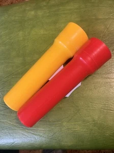 2 Vintage Red & Yellow Plastic EVEREADY Flashlights Work Great - Picture 1 of 6