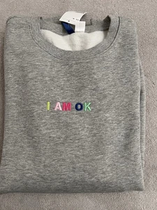 H&M Mens Grey sweatshirt with I M OK Size XL Brand New - Picture 1 of 4