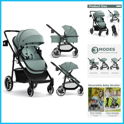 High Landscape Foldable Baby Stroller with 360° Wheels & Reversible Bassinet - Image 1 of 4